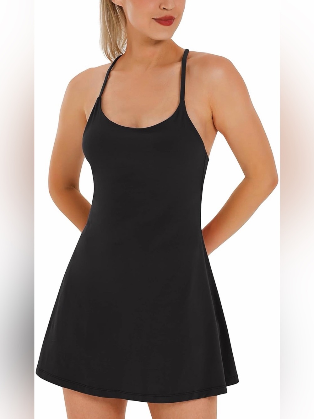Black Spaghetti Strap Scoop Neck Dress - Unbranded